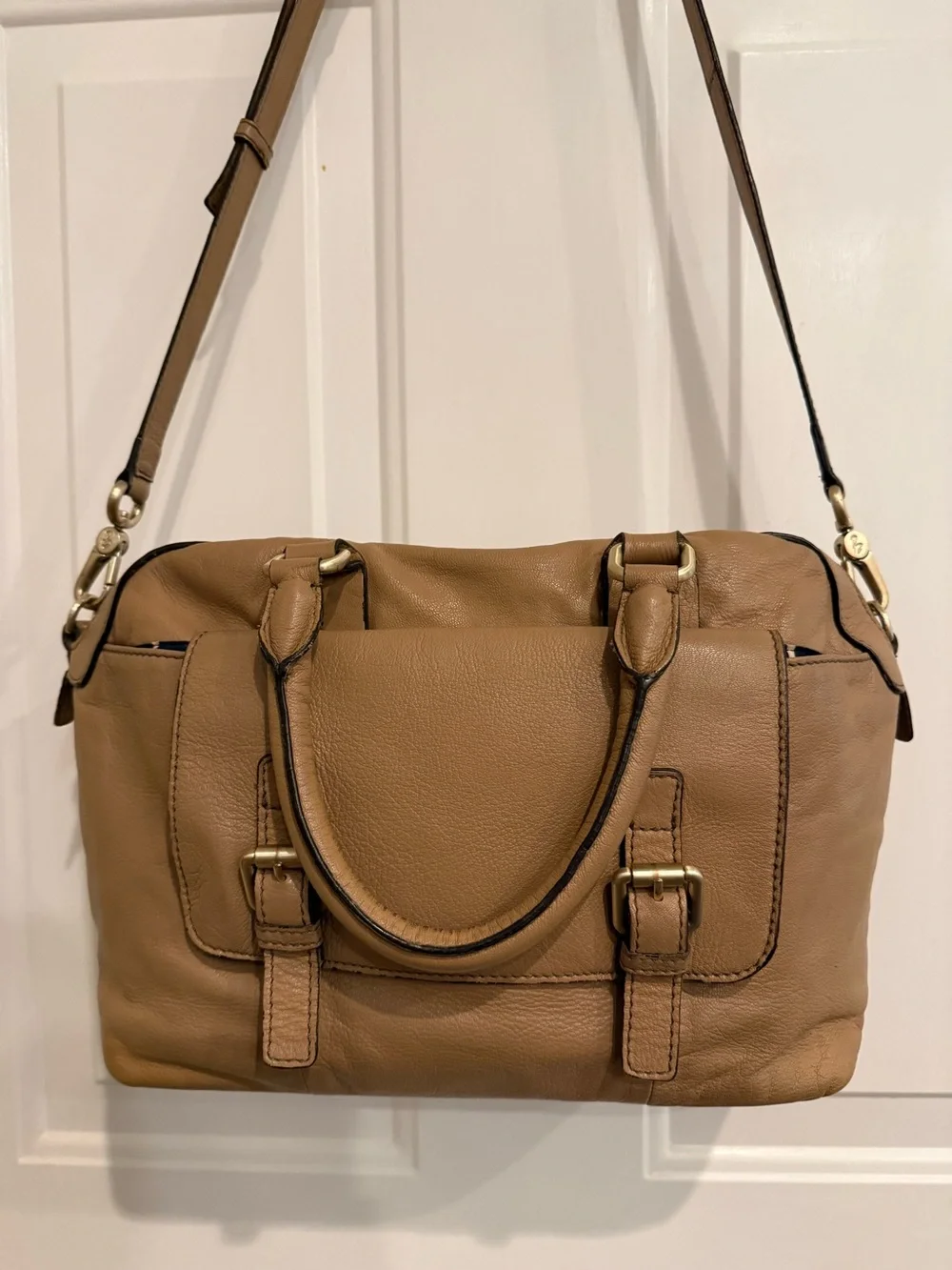 Boden Tan Leather Crossbody Satchel Bag – Soft Pebbled Leather
